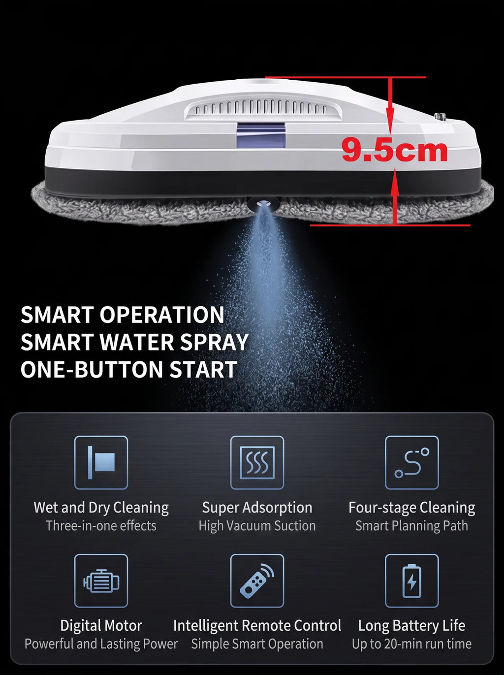 Window Cleaning Robot - smart mode, water spraying, one-button start